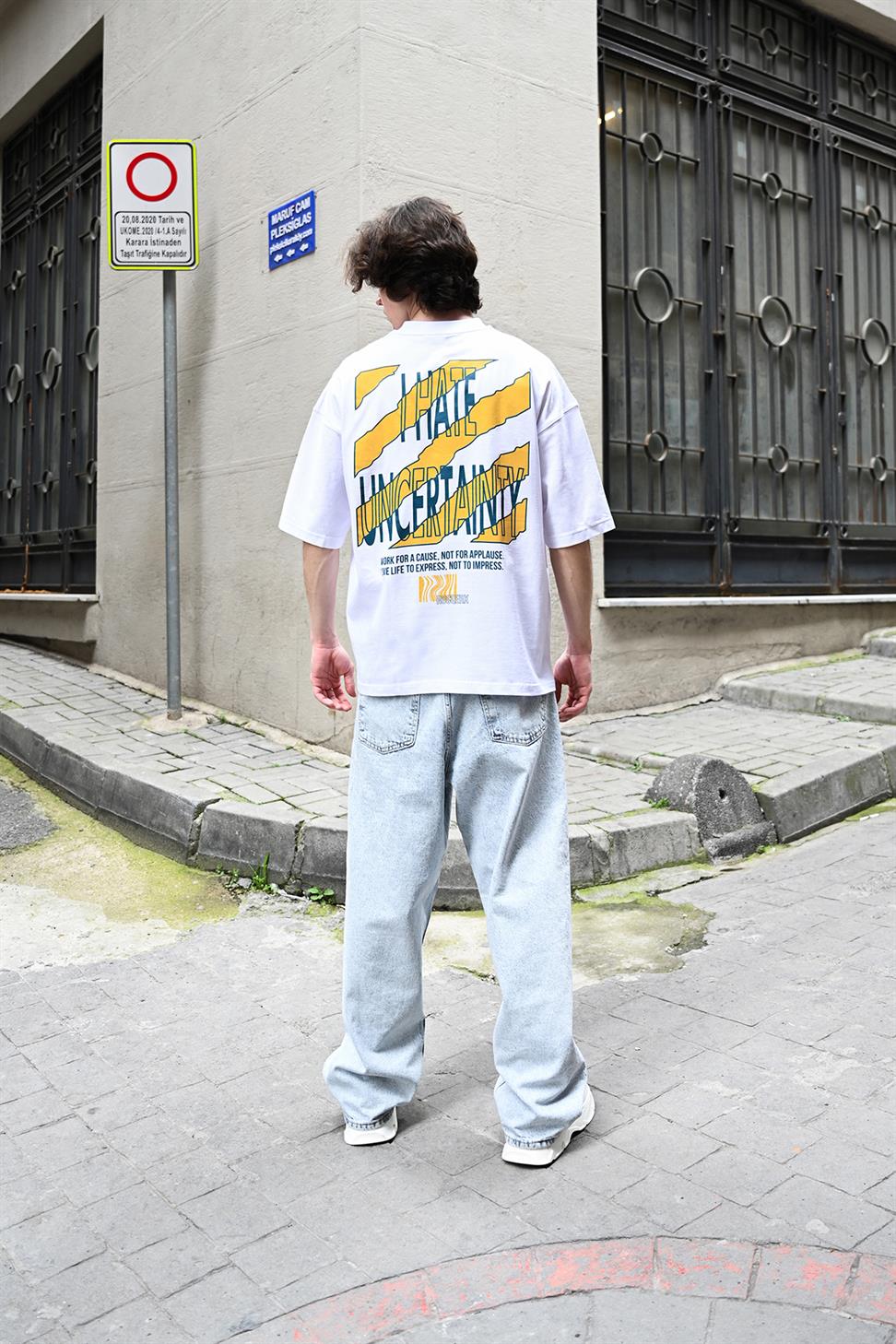 R-5789 I Hate Uncertaınty Baskılı Oversize Tişört
