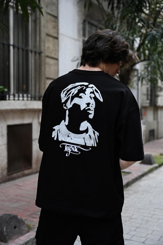 R-5804 Tupac Embroidered Suprem T-Shirt – Black 100% Cotton