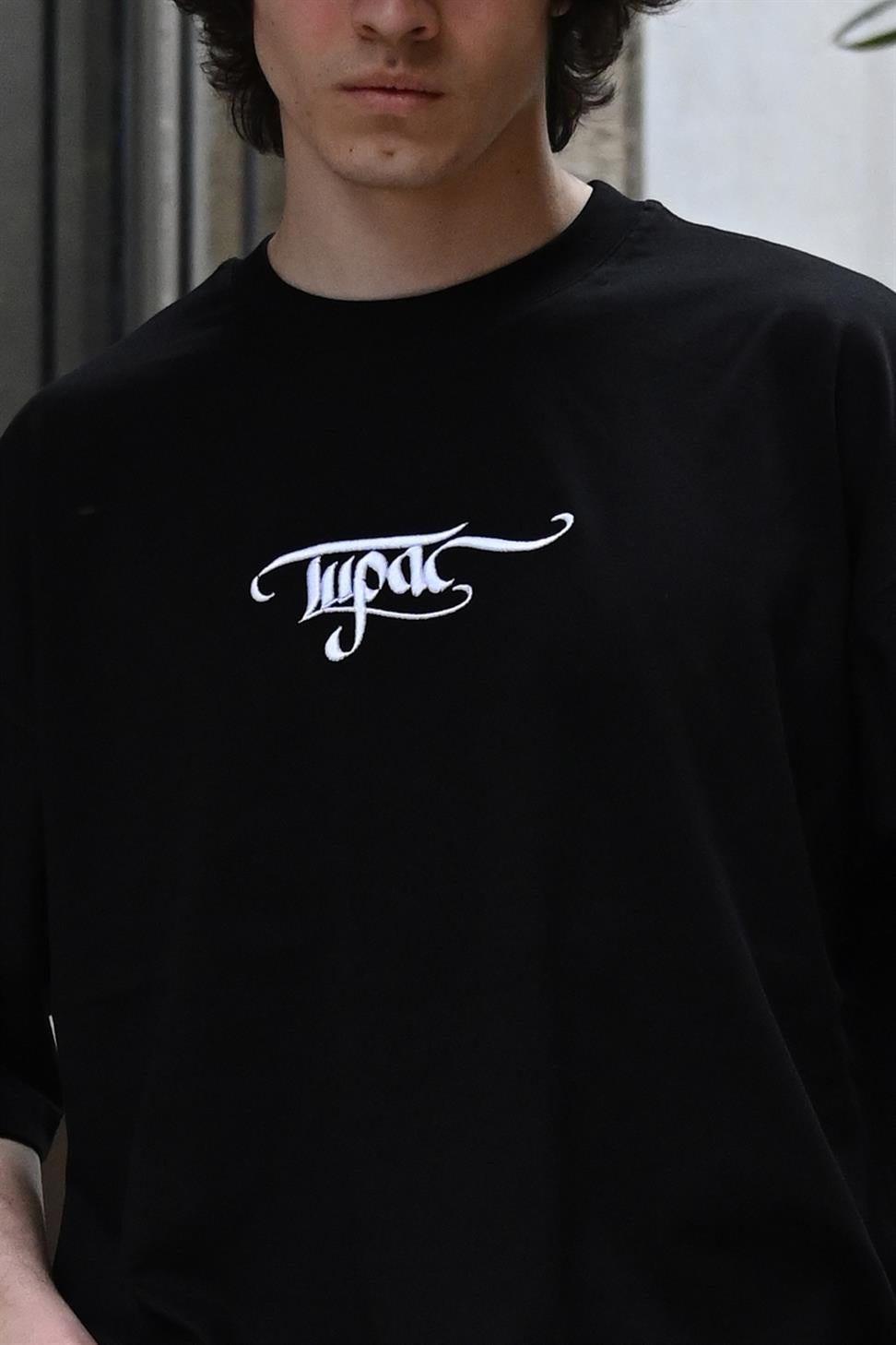 R-5804 Tupac Embroidered Suprem T-Shirt – Black 100% Cotton