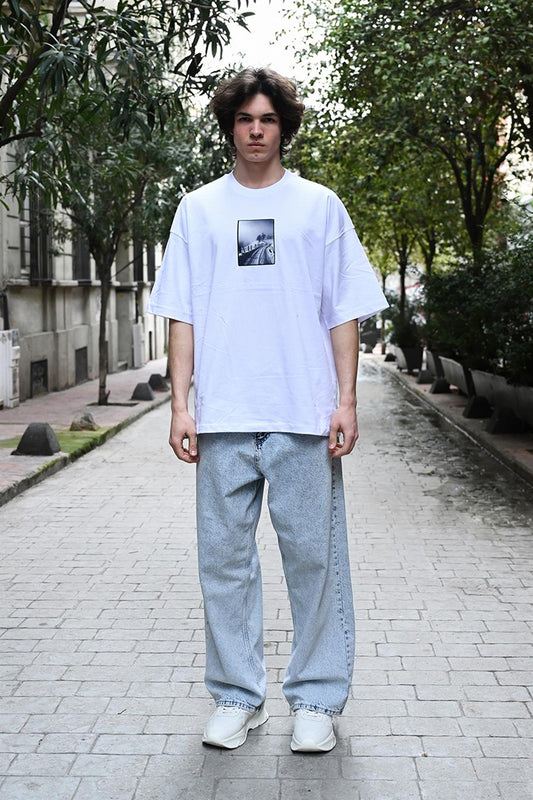 R-5805 Back Printed Supima T-Shirt with Patch Detail – White