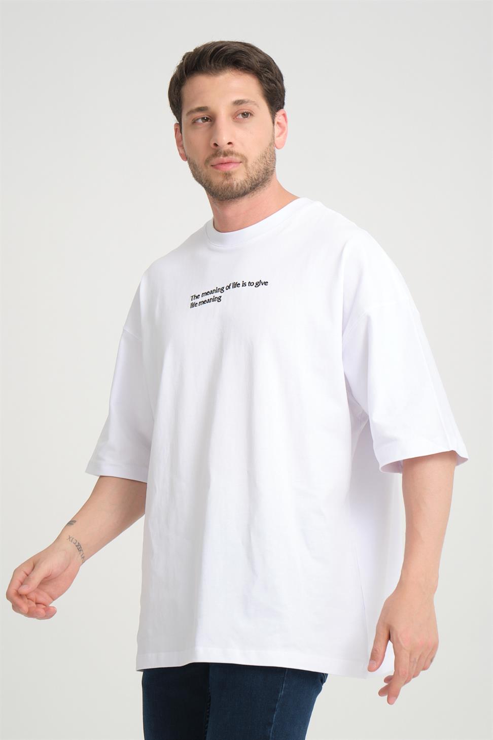 R-5806 Men’s Front Print Back Patch Detail Supima T-Shirt – White