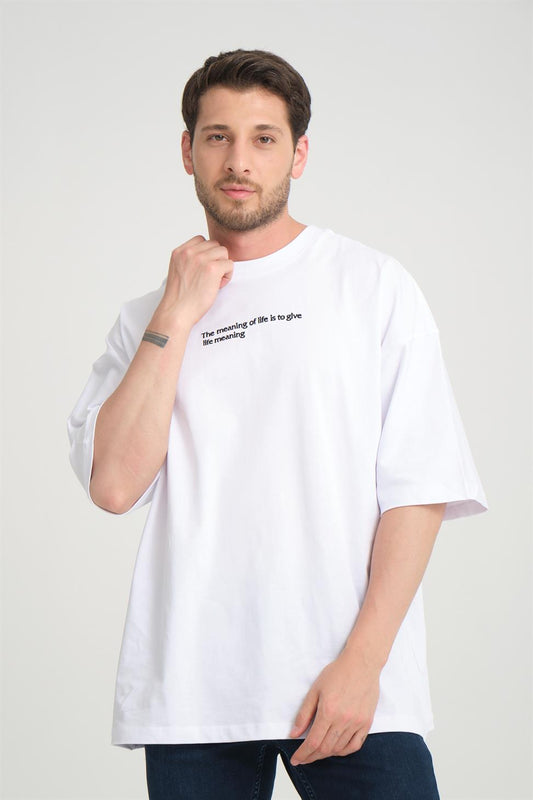 R-5806 Men’s Front Print Back Patch Detail Supima T-Shirt – White