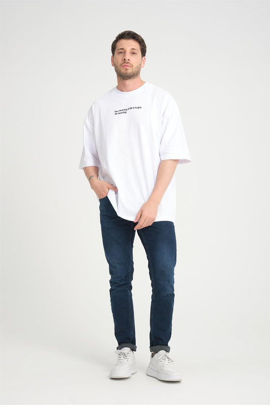 R-5806 Men’s Front Print Back Patch Detail Supima T-Shirt – White