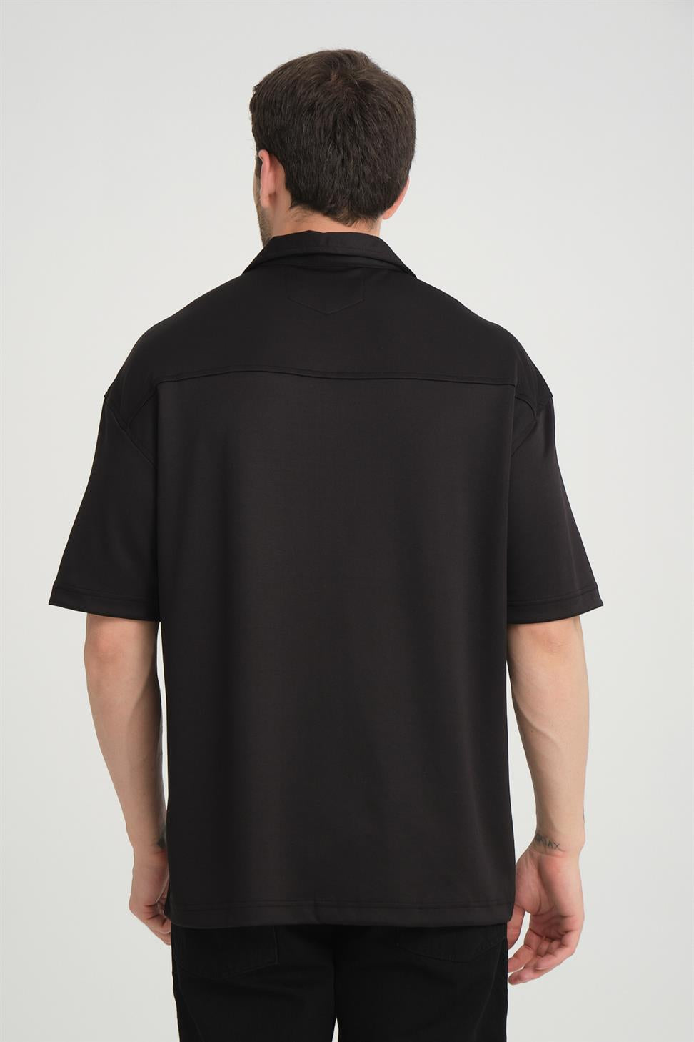 R-5812 Half-Placket Zipper Detail Scuba T-Shirt – Black