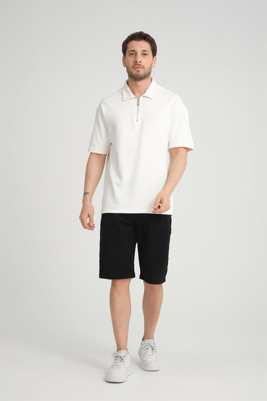 R-5812 Half-Placket Zipper Detail Scuba T-Shirt
