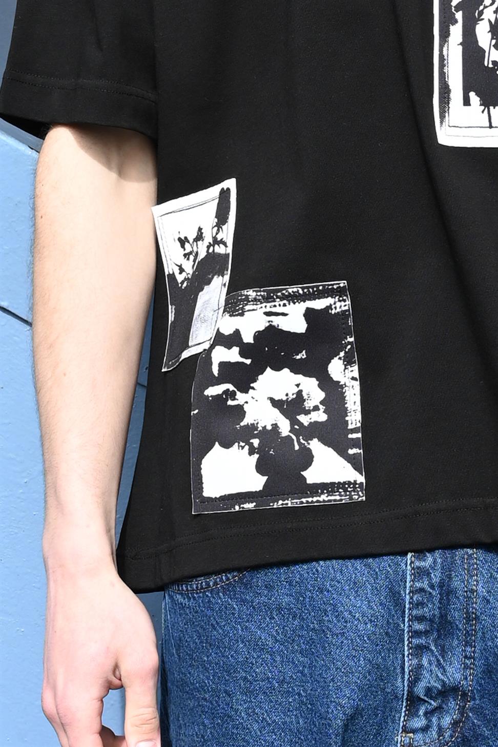 R-5815 Patch Detail Printed Suprem T-Shirt – Black 100% Cotton