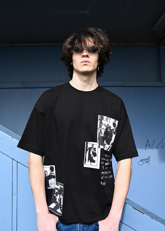 R-5815 Patch Detail Printed Suprem T-Shirt – Black 100% Cotton