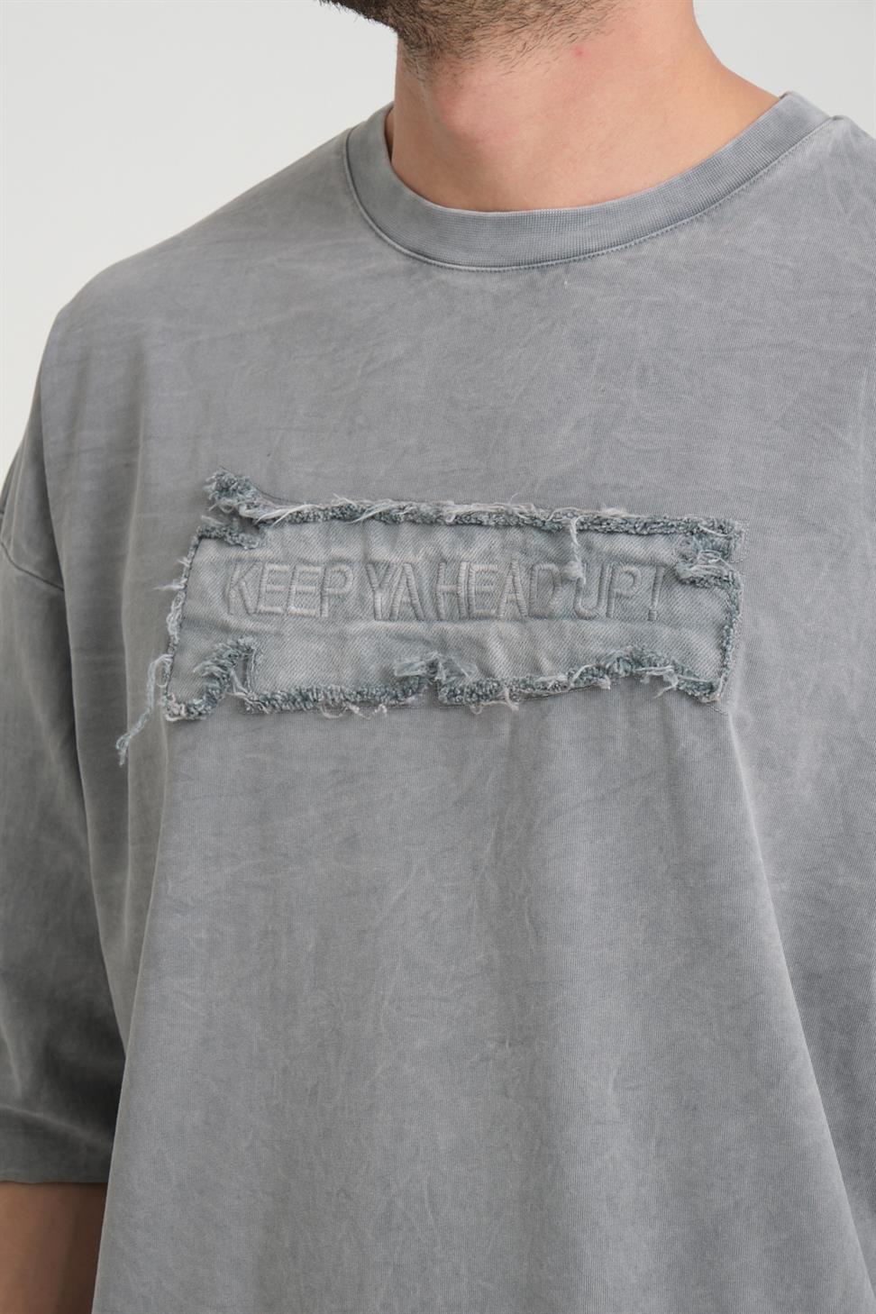 R-5822 Grey Suprem Embroidered T-Shirt  100% Cotton