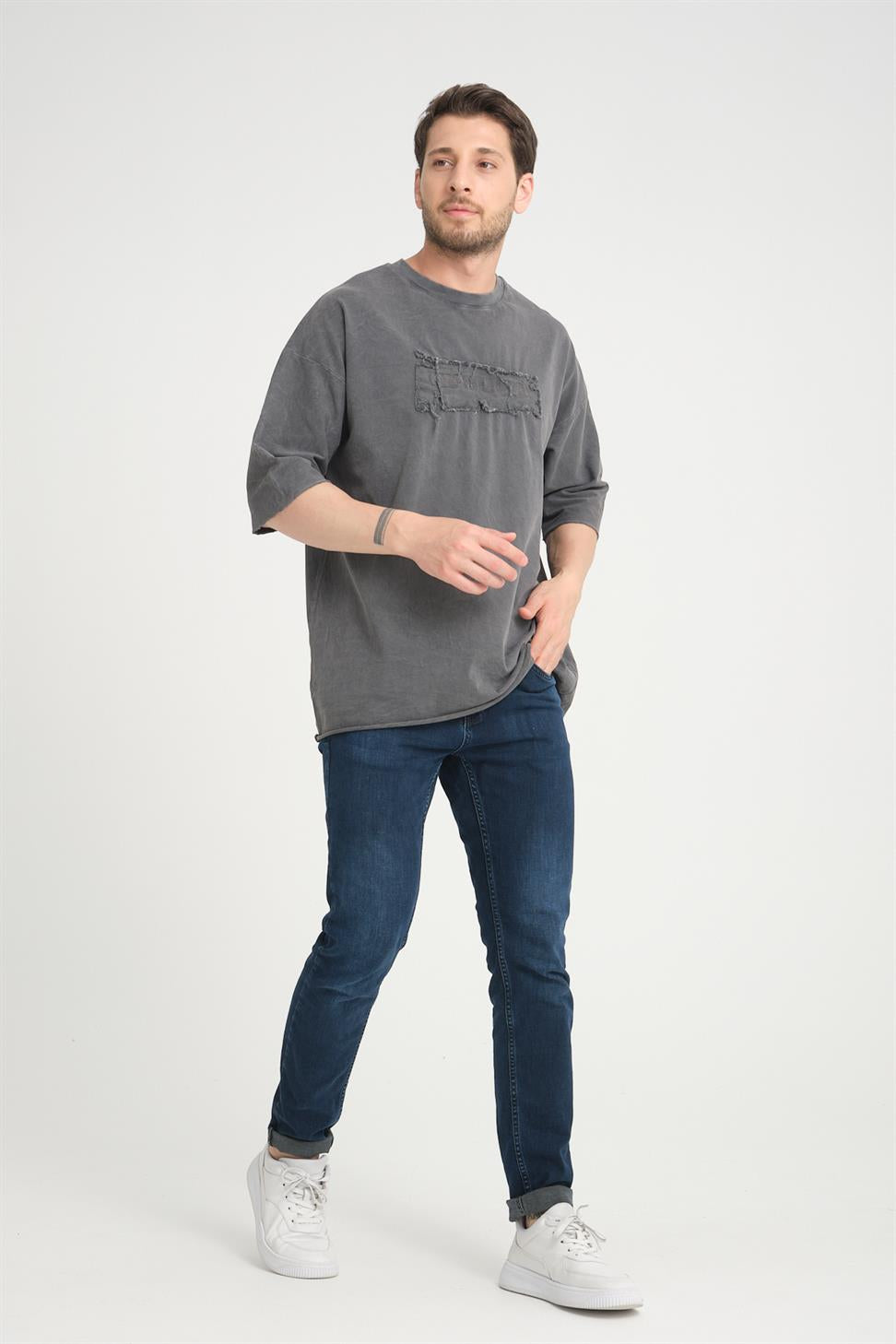 R-5822 Washed Anthracite Suprem Embroidery T-Shirt