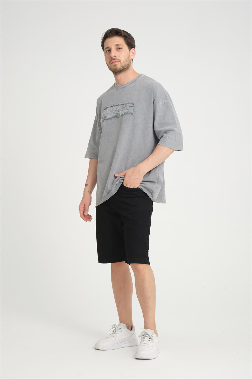 R-5822 Grey Suprem Embroidered T-Shirt  100% Cotton