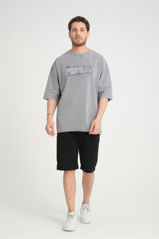 R-5822 Grey Suprem Embroidered T-Shirt  100% Cotton
