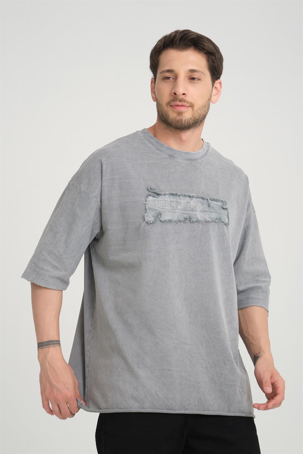 R-5822 Grey Suprem Embroidered T-Shirt  100% Cotton