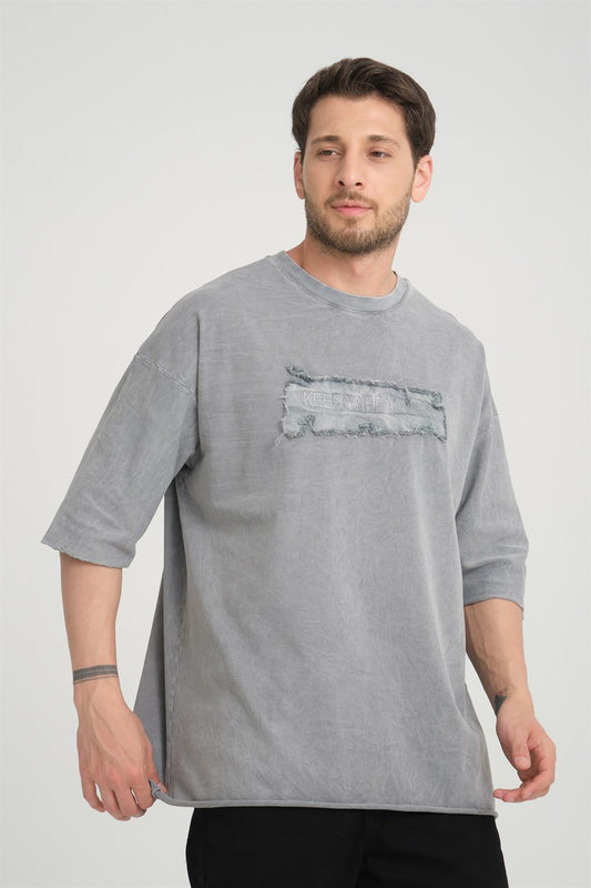 R-5822 Grey Suprem Embroidered T-Shirt  100% Cotton