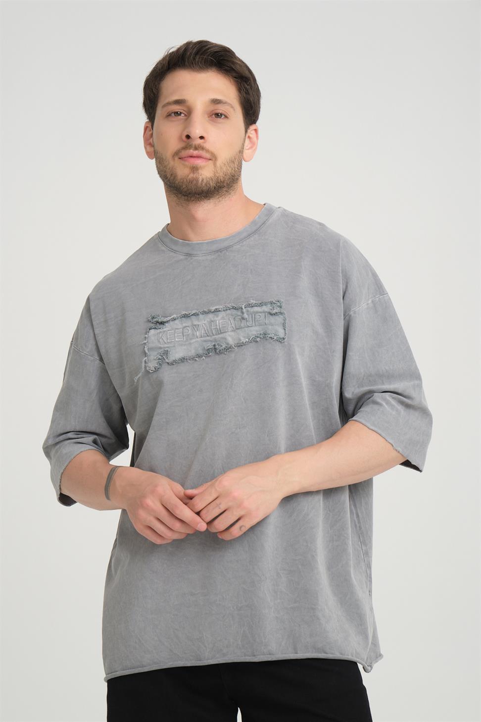 R-5822 Grey Suprem Embroidered T-Shirt  100% Cotton