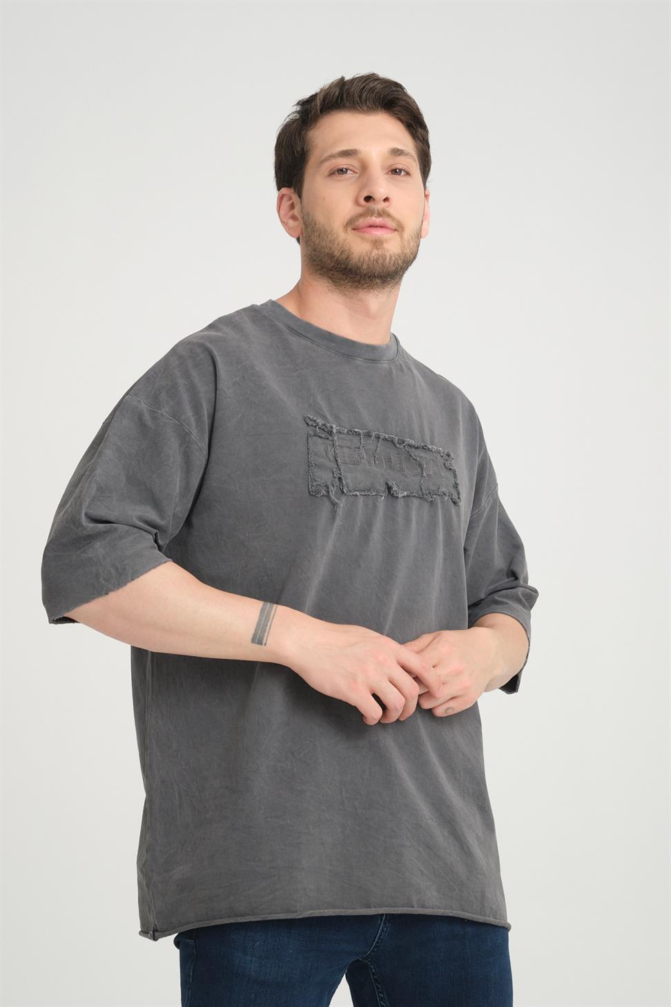 R-5822 Washed Anthracite Suprem Embroidery T-Shirt