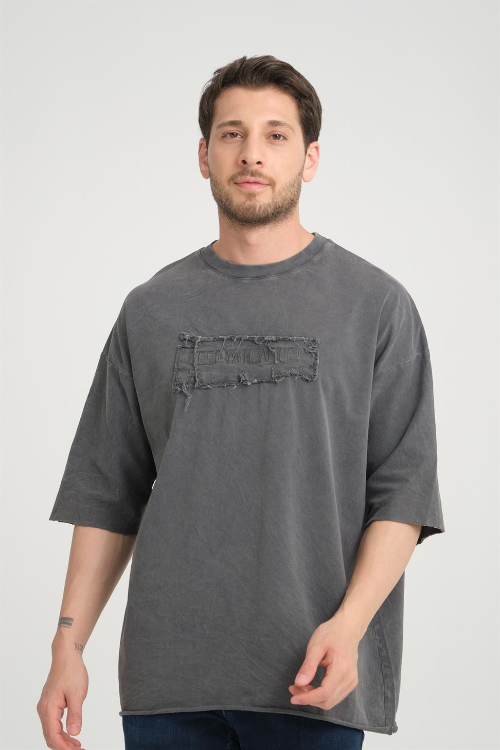 R-5822 Washed Anthracite Suprem Embroidery T-Shirt