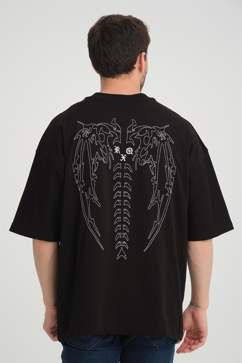 R-5827 Men’s Front and Back Embroidered Supima T-Shirt – Black