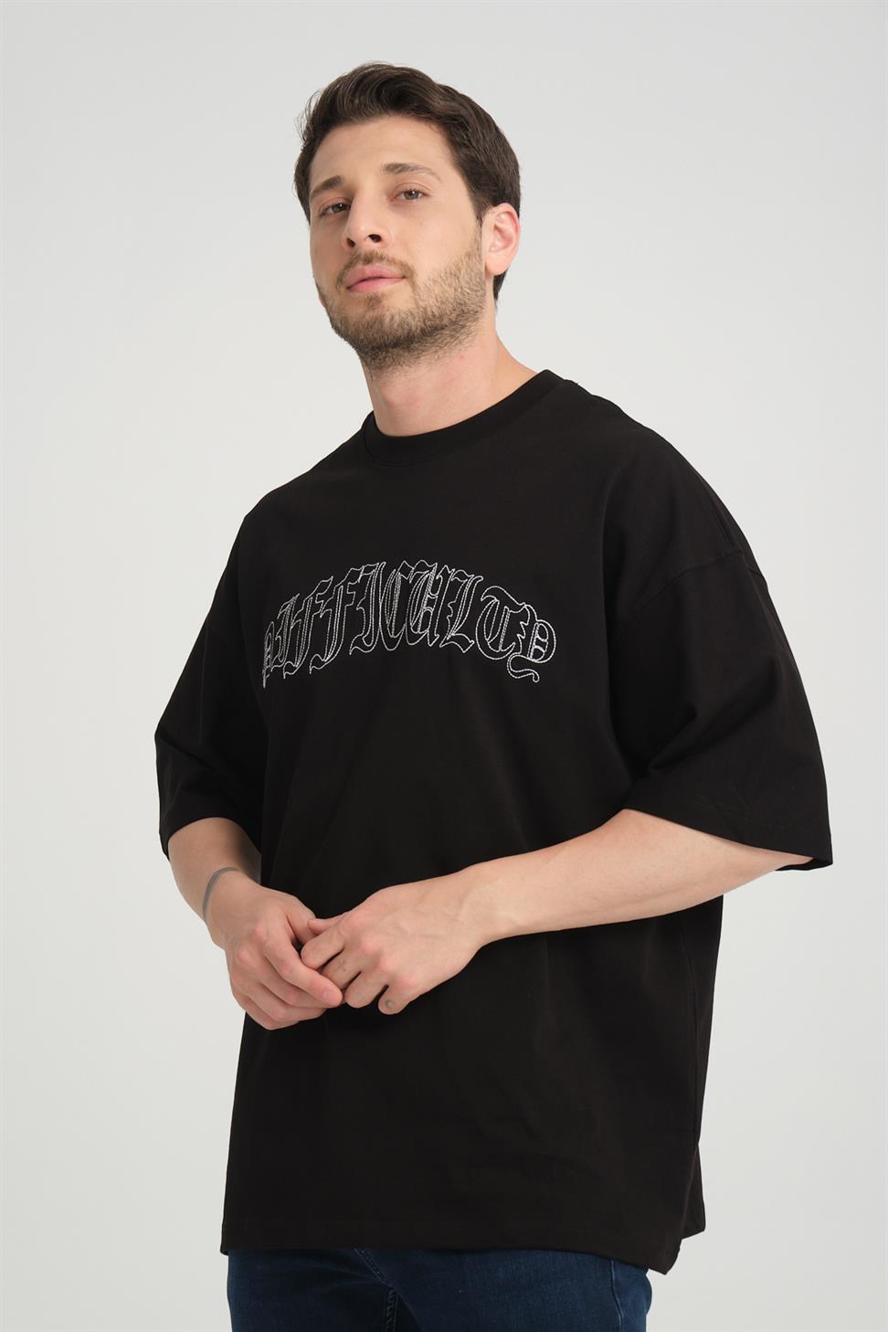 R-5827 Men’s Front and Back Embroidered Supima T-Shirt – Black