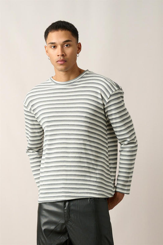 R-5838 Green Crew Neck Long Sleeve Knit Sweatshirt