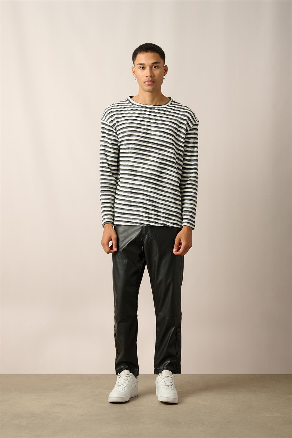 R-5838 Anthracite Crew Neck Long Sleeve Knit Sweatshirt