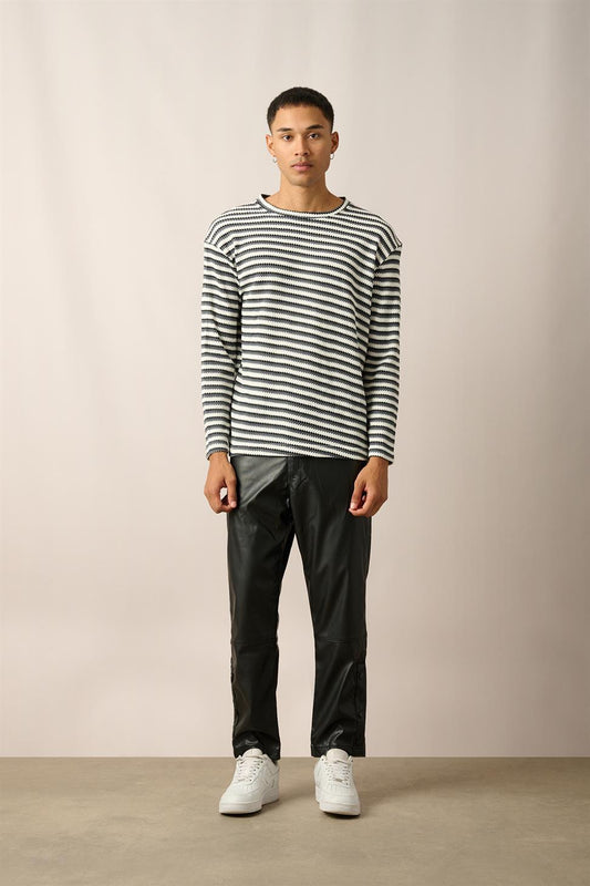 R-5838 Anthracite Crew Neck Long Sleeve Knit Sweatshirt