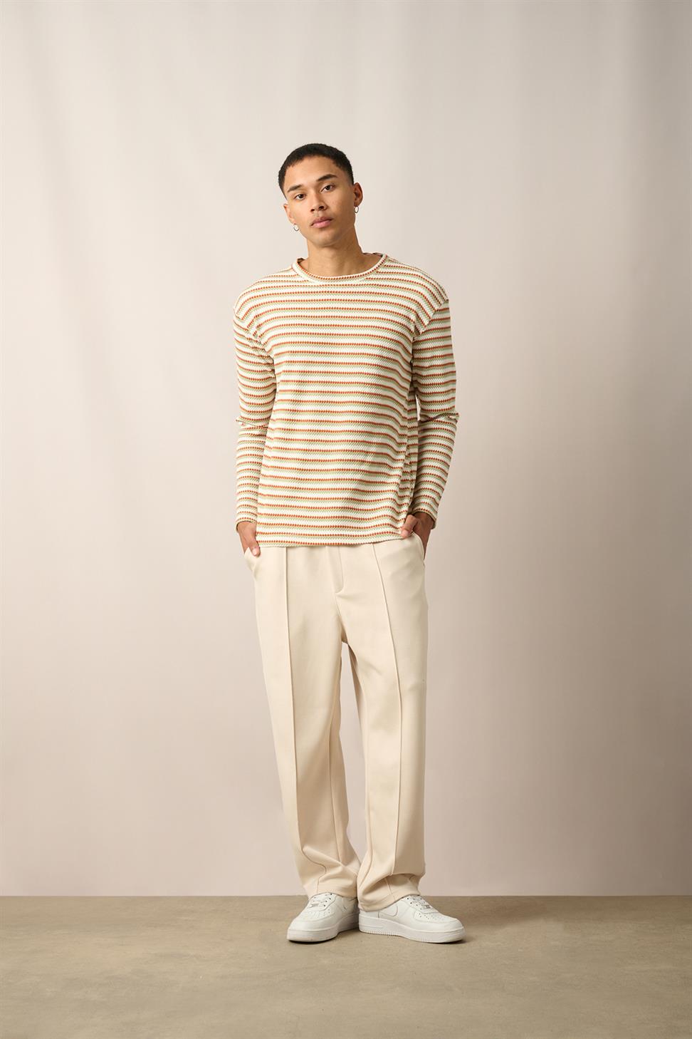 R-5838 Green Crew Neck Long Sleeve Knit Sweatshirt