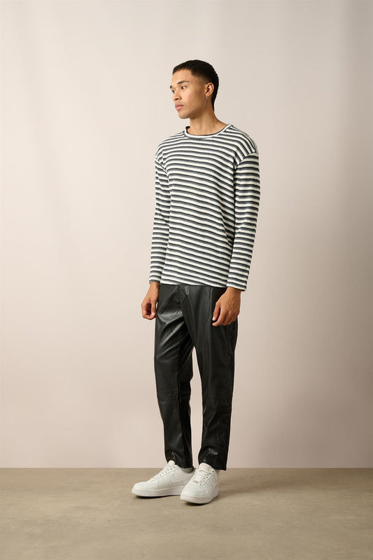 R-5838 Anthracite Crew Neck Long Sleeve Knit Sweatshirt