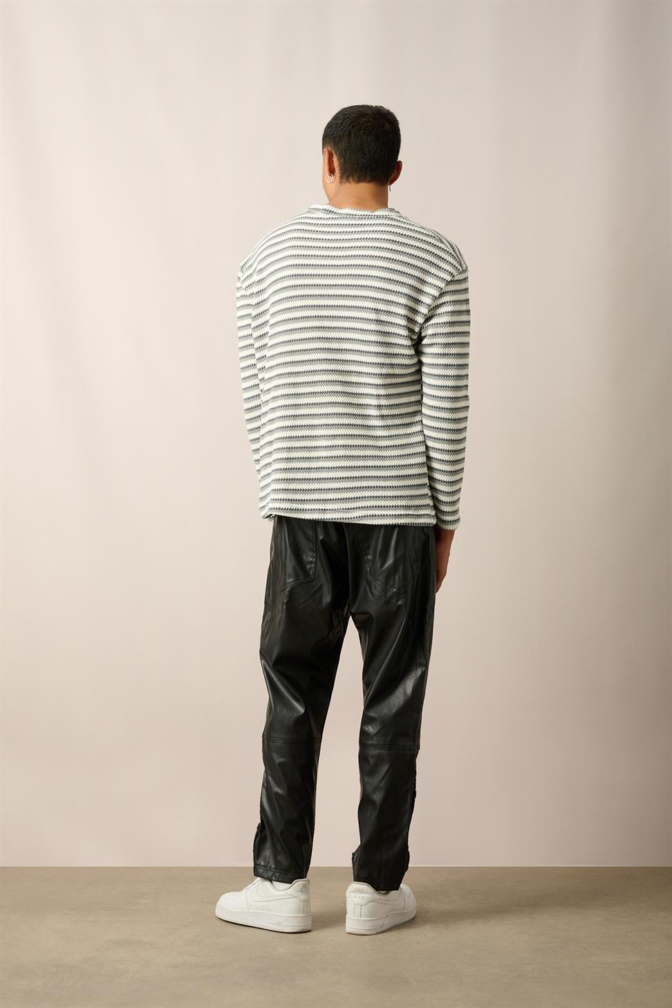 R-5838 Green Crew Neck Long Sleeve Knit Sweatshirt