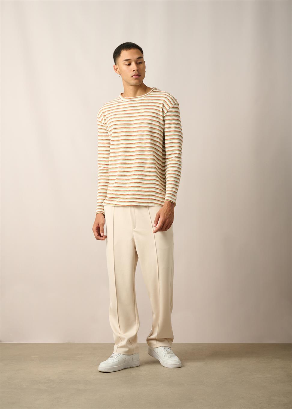 R-5838 Green Crew Neck Long Sleeve Knit Sweatshirt