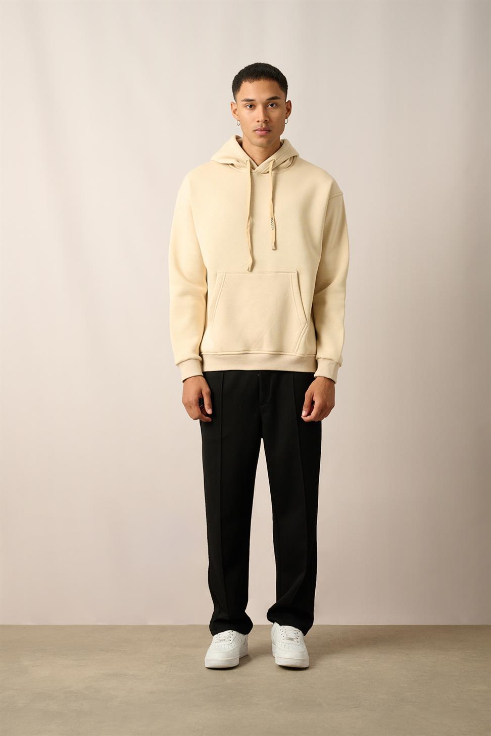 R-5841 Hooded Embroidered Fleece Sweatshirt – Beige