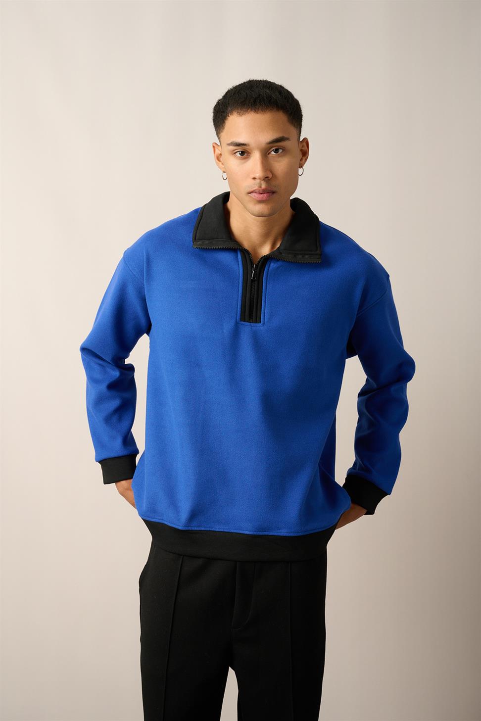 R-5844 Royal Blue Half-Zip Contrast Detail Fleece Sweatshirt