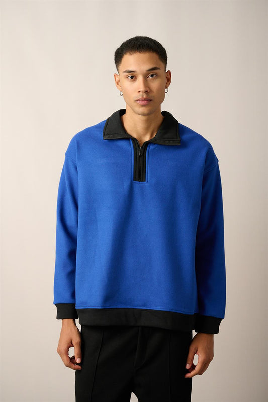 R-5844 Royal Blue Half-Zip Contrast Detail Fleece Sweatshirt
