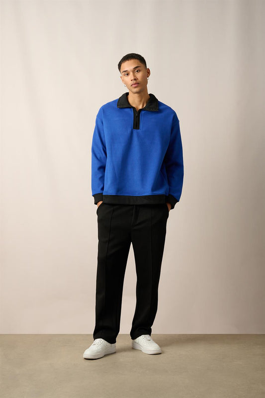 R-5844 Royal Blue Half-Zip Contrast Detail Fleece Sweatshirt