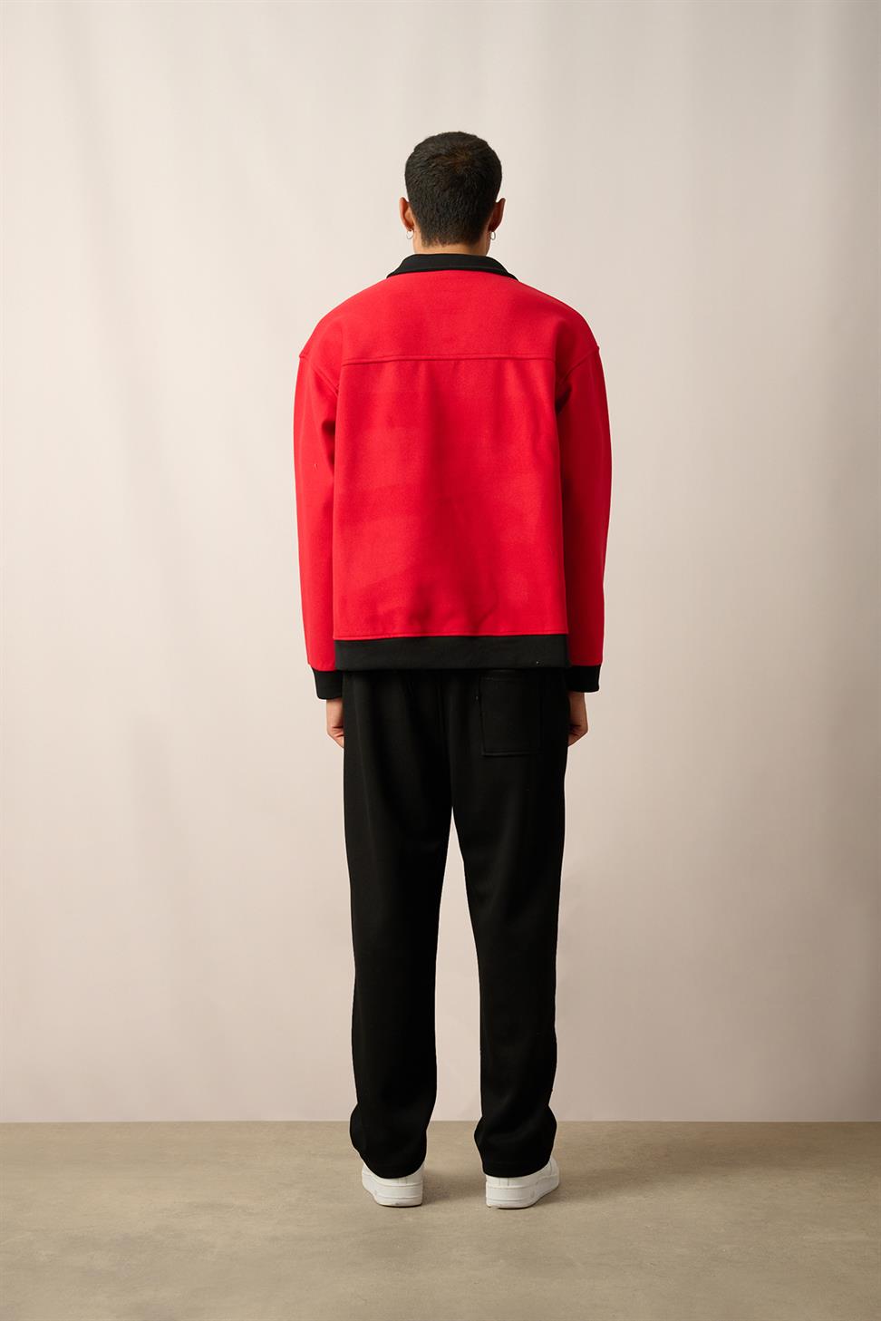 R-5844 Red Half-Zip Contrast Detail Fleece Sweatshirt
