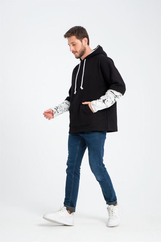 R-5845 Hooded Color-Block Sleeve Triple Fleece Sweatshirt