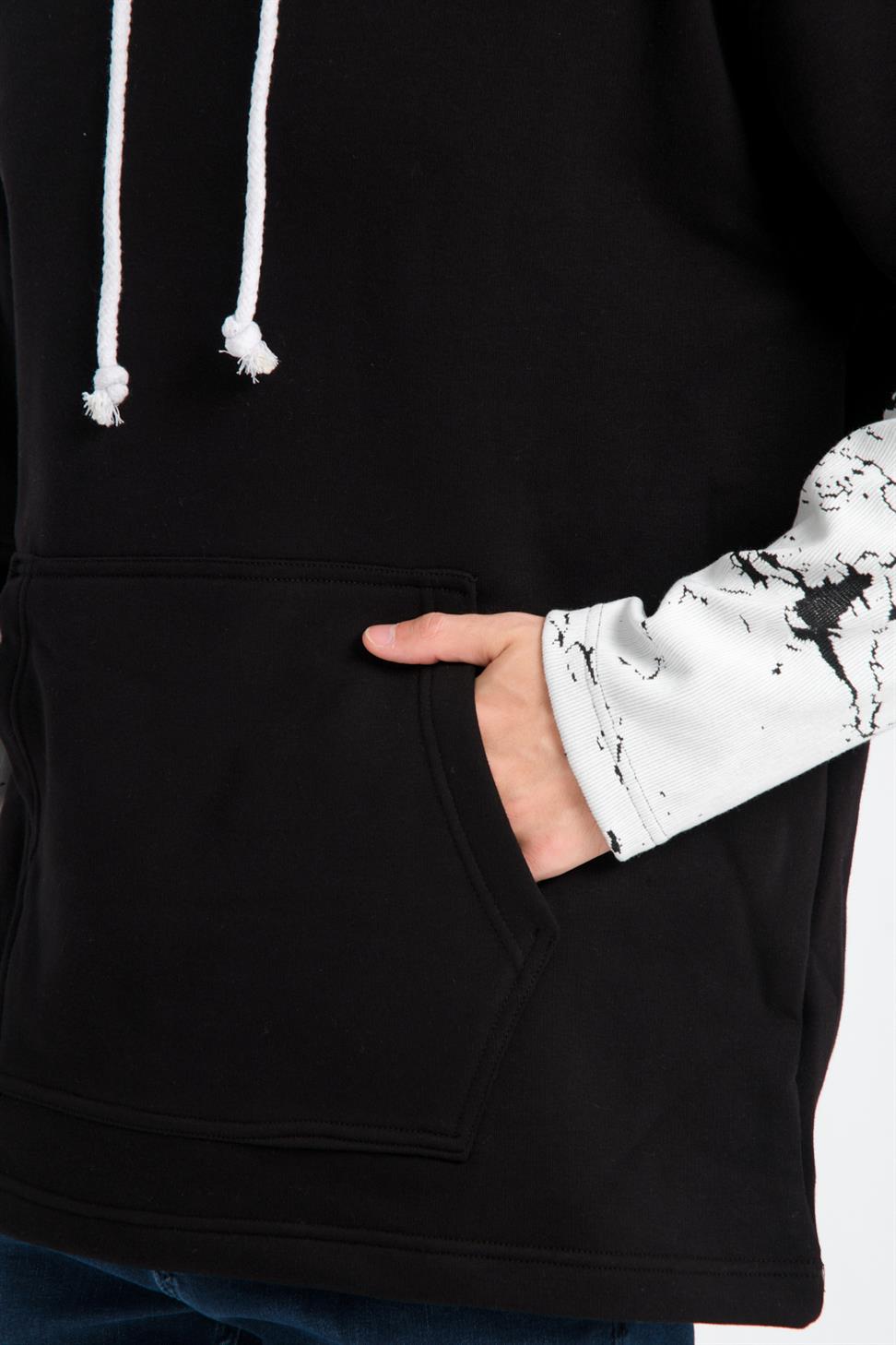 R-5845 Hooded Color-Block Sleeve Triple Fleece Sweatshirt