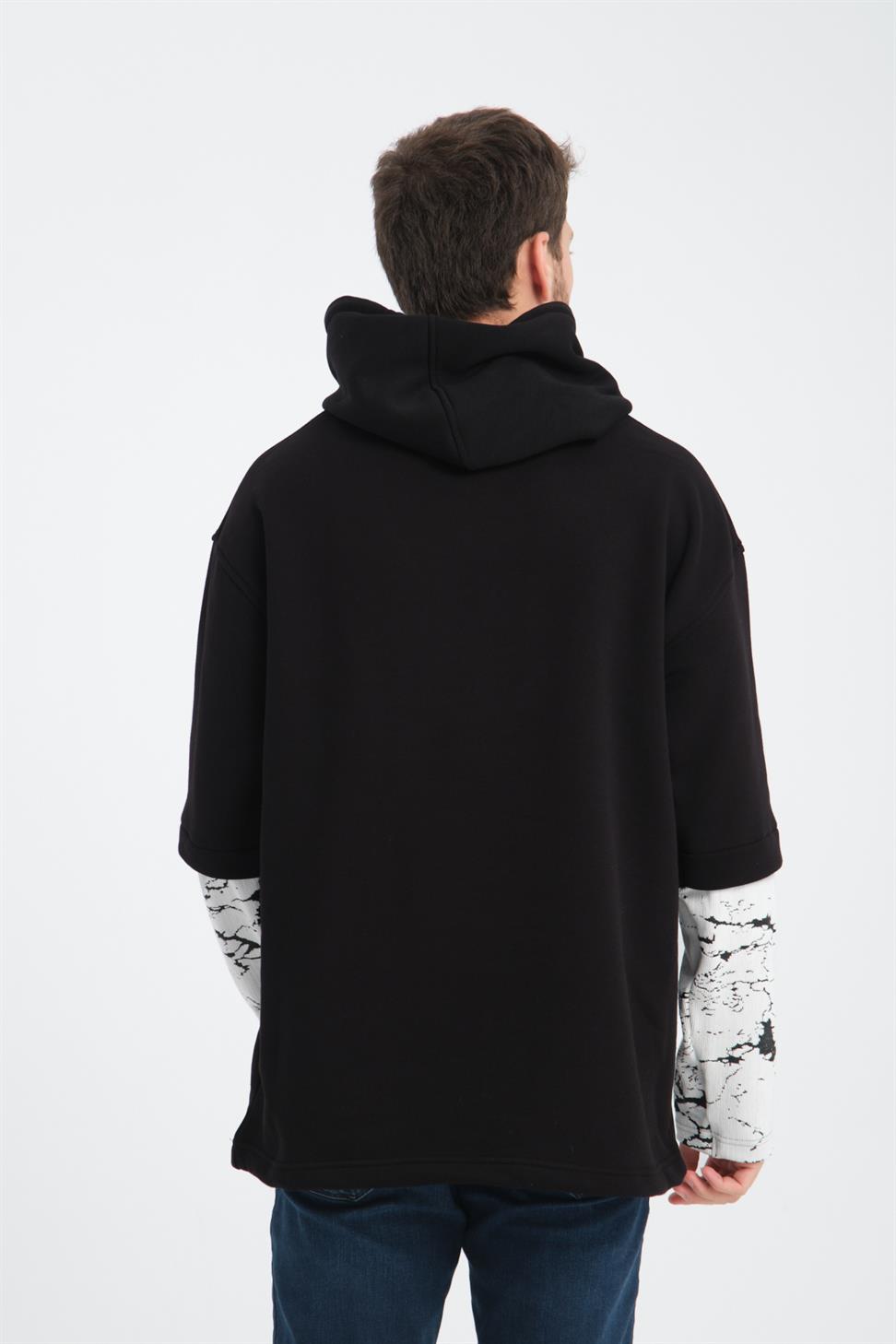 R-5845 Hooded Color-Block Sleeve Triple Fleece Sweatshirt