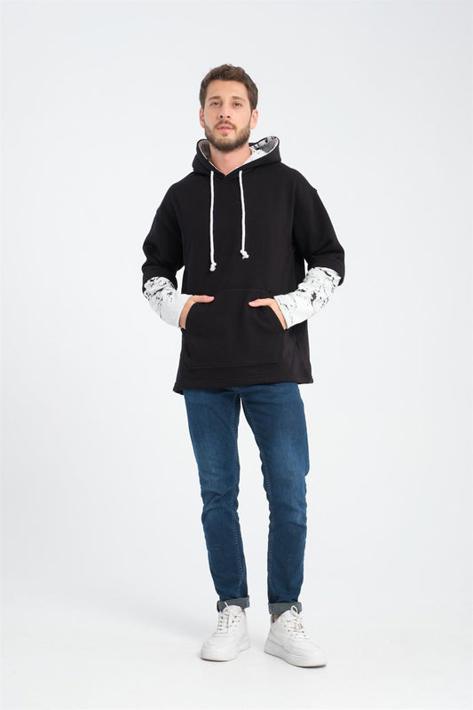 R-5845 Hooded Color-Block Sleeve Triple Fleece Sweatshirt