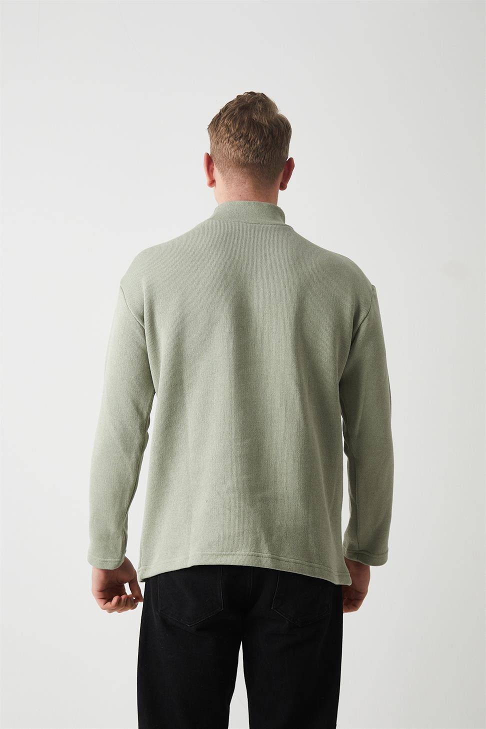 R-5849 Men’s Turtleneck Plain Knitted Sweater – Sage Green