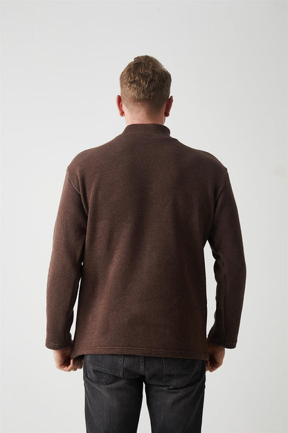 R-5849 Men’s Turtleneck Plain Knitted Sweater – Brown