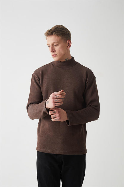 R-5849 Men’s Turtleneck Plain Knitted Sweater – Brown