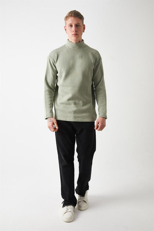R-5849 Men’s Turtleneck Plain Knitted Sweater – Sage Green
