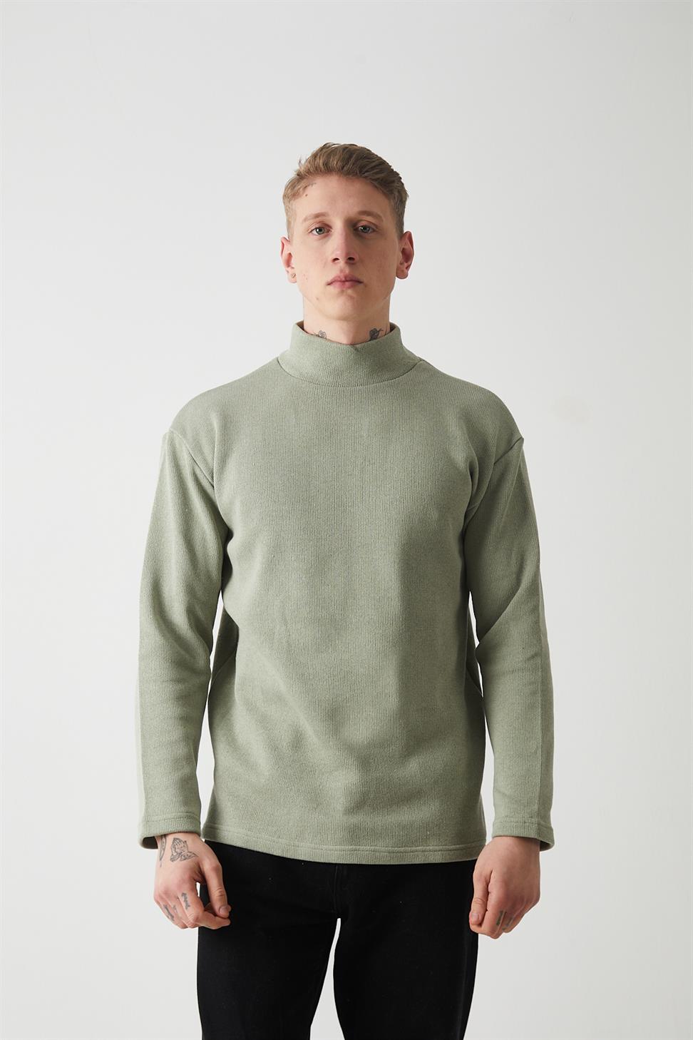 R-5849 Men’s Turtleneck Plain Knitted Sweater – Sage Green