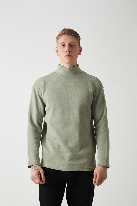 R-5849 Men’s Turtleneck Plain Knitted Sweater – Sage Green