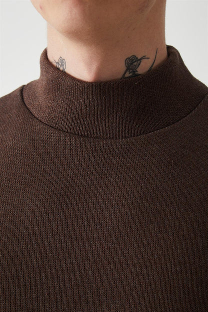 R-5849 Men’s Turtleneck Plain Knitted Sweater – Brown