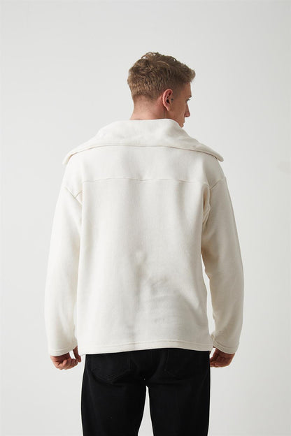 R-5850 Men’s Knitted Sweatshirt with Collar Detail – Ecru