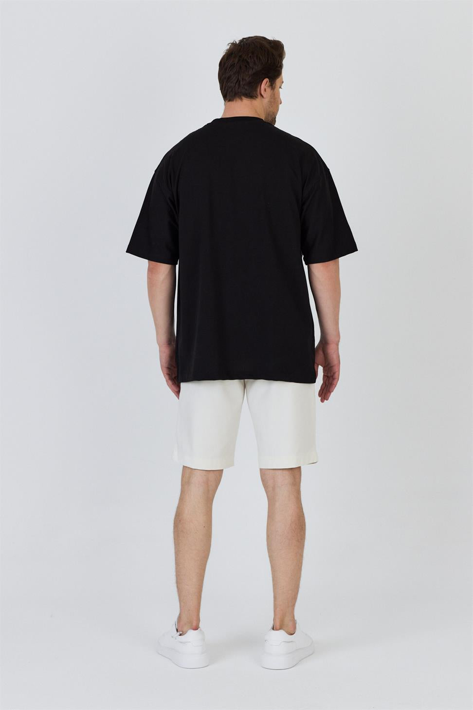 R-5859 R-5859 Men’s 100% Cotton Supima Jersey T-Shirt – Black Oversize with Angel & Graphic Print Detail