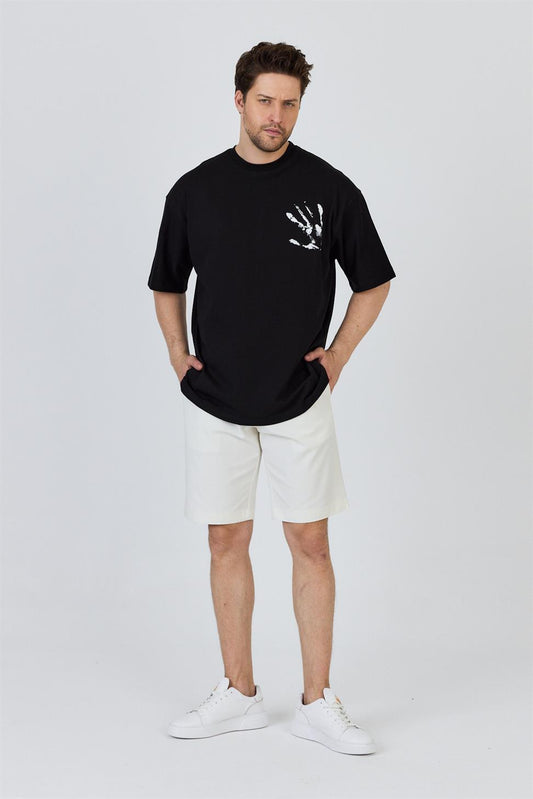 R-5863 R-5863 Men’s 100% Cotton Supima Jersey T-Shirt – Black Oversize with Front & Back Print Detail