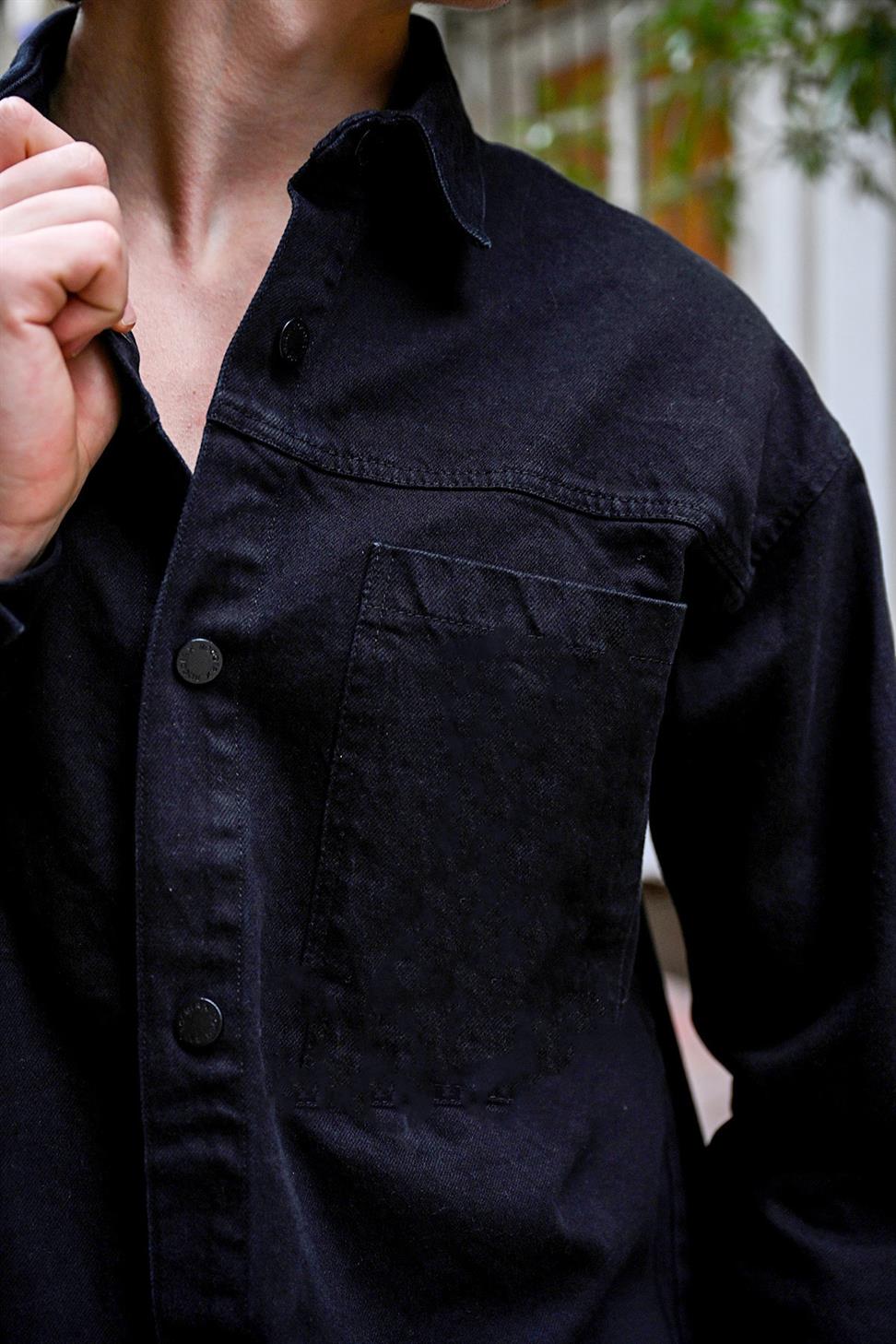 R-6003 Pocket Detail Denim Jacket – Black