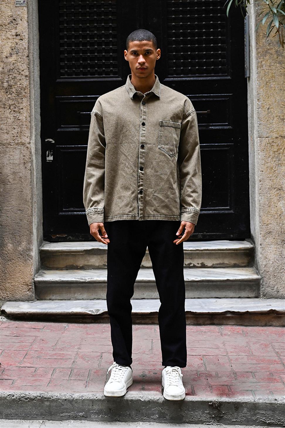 R-6003 Pocket Detail Denim Jacket – Brown